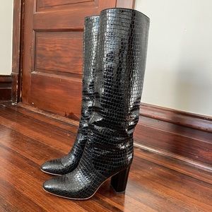 Loeffler Randall Goldy Patent Croc Embossed Leather Tall Boot
